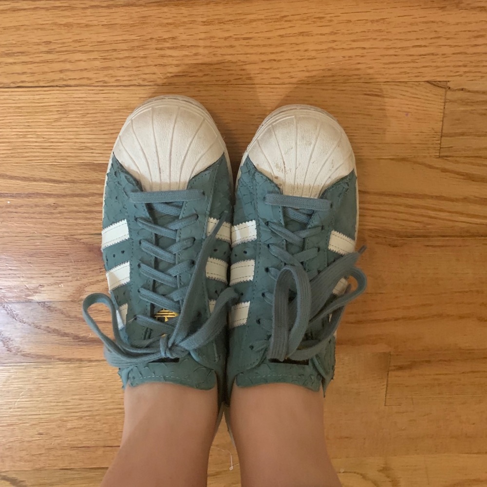 Teal adidas superstar sneakers